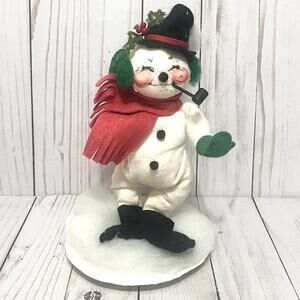 Vintage ANNALEE Mobilitee Doll CHRISTMAS Snowman Smoking Pipe Red Scarf 9" 1991
